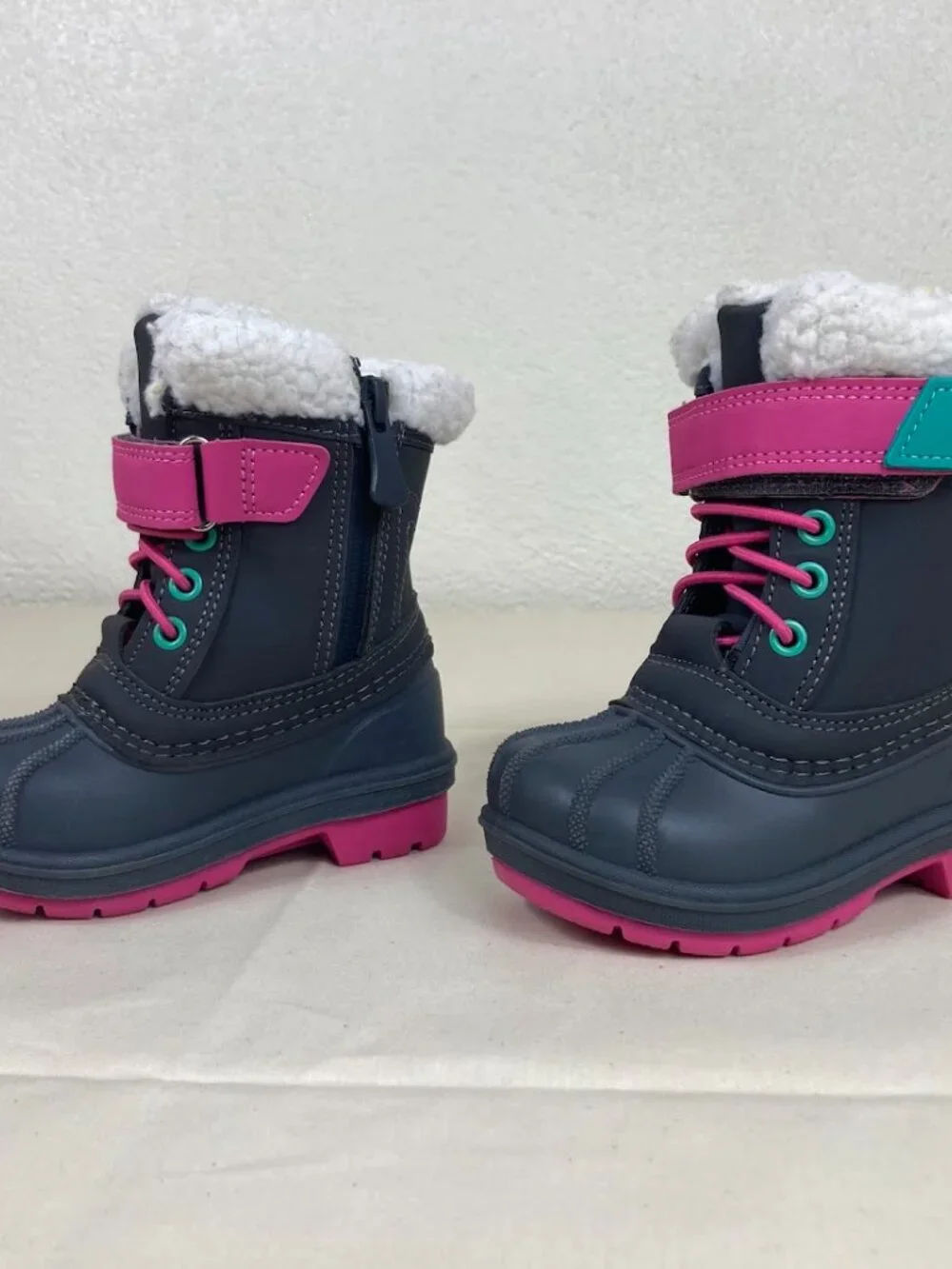 Cat & Jack Toddler Winter Boots Gray Pink Thermolite Size 5 Faux Fur
